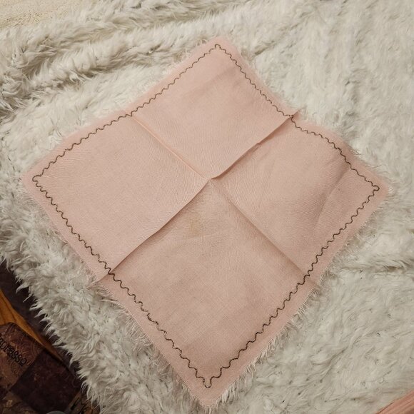 Vintage Pink Linen Napkins With Gold Embroidered Trim & Fringe - Set Of 9 - Picture 8 of 8